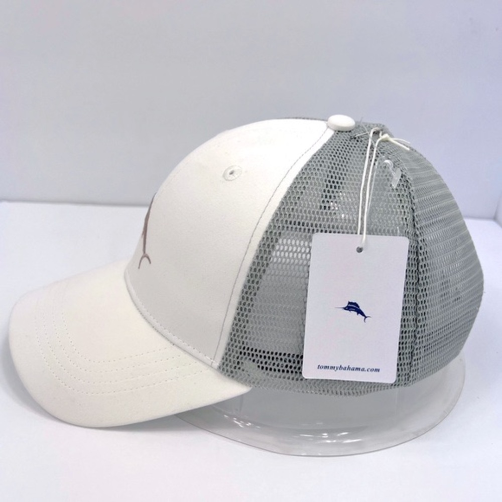TOMMY BAHAMA CAP HAT, FRONT IS WHITE BACK IS GREY MESH & LOGO ADJ. STRAP, UNISEX - Picture 2 of 15